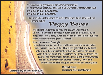 Traueranzeige von Peggy Beyer von Südthüringer Presse