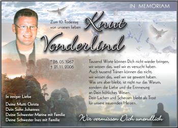 Traueranzeige von Knut Vonderlind von Südthüringer Presse
