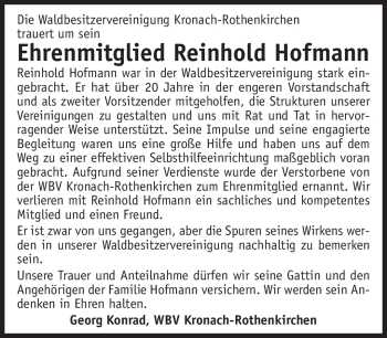 Traueranzeige von Reinhold Hofmann von Neue Presse Coburg