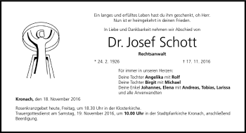 Traueranzeige von Josef Schott von Neue Presse Coburg