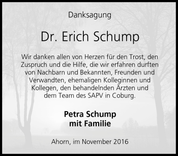Traueranzeige von Erich Schump von Neue Presse Coburg