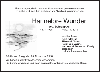 Traueranzeige von Hannelore Wunder von Neue Presse Coburg