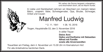 Traueranzeige von Manfred Ludwig von Frankenpost