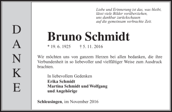 Traueranzeige von Bruno Schmidt von Südthüringer Presse