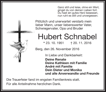 Traueranzeige von Hubert Schnabel von Frankenpost
