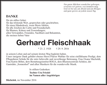 Traueranzeige von Gerhard Fleichhaak von Südthüringer Presse