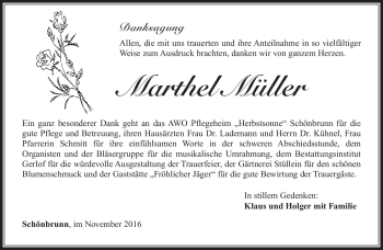 Traueranzeige von Marthel Müller von Südthüringer Presse