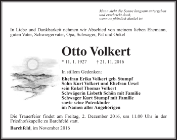 Traueranzeige von Otto Volkert von Südthüringer Presse