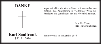Traueranzeige von Karl Saalfrank von Frankenpost