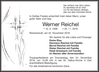Traueranzeige von Werner Reichel von Frankenpost