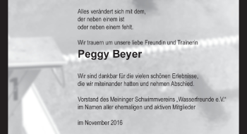 Traueranzeige von Peggy Beyer von Südthüringer Presse