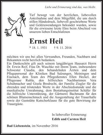 Traueranzeige von Ernst Heil von Südthüringer Presse