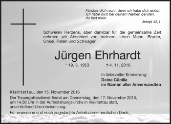 Traueranzeige von Jürgen Ehrhardt von Neue Presse Coburg