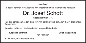 Traueranzeige von Josef Schott von Neue Presse Coburg