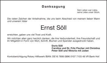 Traueranzeige von Ernst Söll von Frankenpost