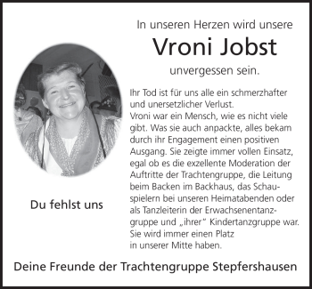 Traueranzeige von Vroni Jobst von Südthüringer Presse
