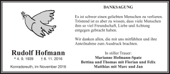 Traueranzeige von Rudolf Hofmann von Frankenpost