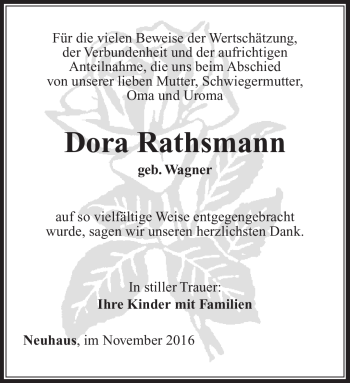 Traueranzeige von Dora Rathsmann von Südthüringer Presse