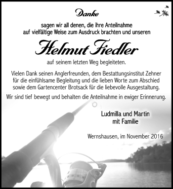 Traueranzeige von Helmut Fiedler von Südthüringer Presse