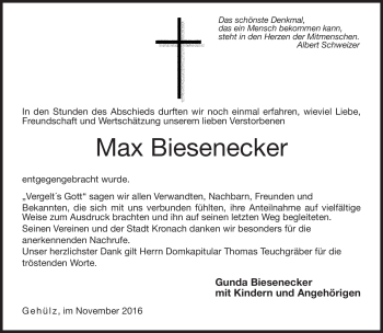 Traueranzeige von Max Biesenecker von Neue Presse Coburg
