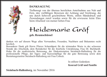 Traueranzeige von Heidemarie Gräf von Südthüringer Presse