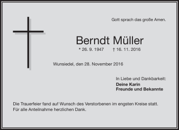 Traueranzeige von Berndt Müller von Frankenpost