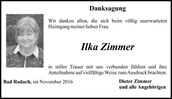 Traueranzeige von Ilka Zimmer von Neue Presse Coburg