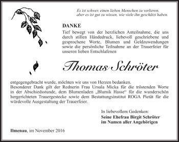 Traueranzeige von Thomas Schröter von Südthüringer Presse