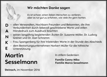 Traueranzeige von Martin Sesselmann von Südthüringer Presse
