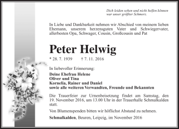 Traueranzeige von Peter Helwig von Südthüringer Presse