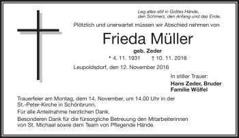 Traueranzeige von Frieda Müller von Frankenpost