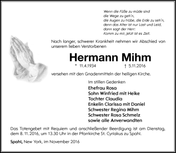 Traueranzeige von Hermann Mihm von Südthüringer Presse