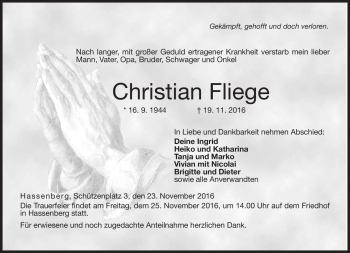 Traueranzeige von Christian Fliege von Neue Presse Coburg