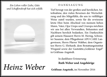 Traueranzeige von Heinz Weber von Südthüringer Presse