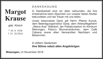 Traueranzeige von Margot Krause von Südthüringer Presse