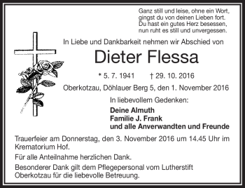 Traueranzeige von Dieter Flessa von Frankenpost