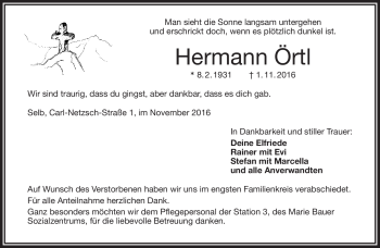 Traueranzeige von Hermann Örtl von Frankenpost