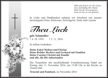 Traueranzeige von Thea Luck von Südthüringer Presse