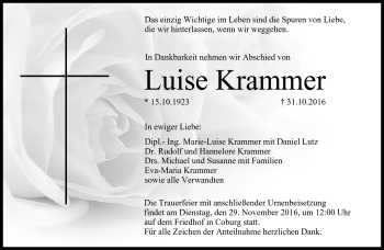 Traueranzeige von Luise Krammer von Neue Presse Coburg