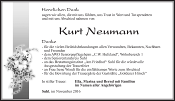 Traueranzeige von Kurt Neumann von Südthüringer Presse