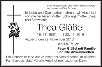 Traueranzeige von Thea Gläßel von Frankenpost