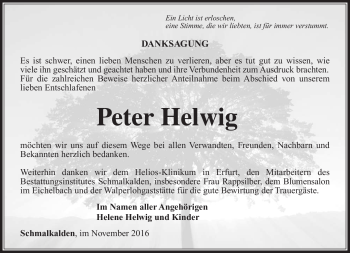 Traueranzeige von Peter Helwig von Südthüringer Presse