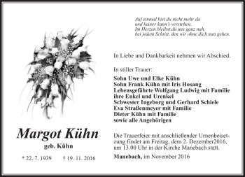 Traueranzeige von Margot Kühn von Südthüringer Presse