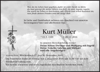 Traueranzeige von Kurt Müller von Neue Presse Coburg