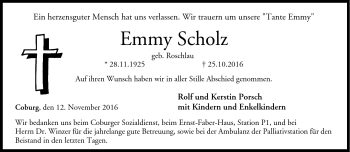 Traueranzeige von Emmy Scholz von Neue Presse Coburg