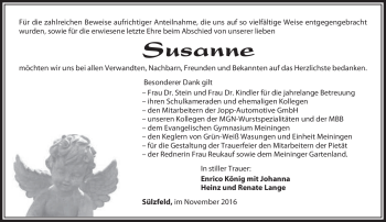 Traueranzeige von Susanne König von Südthüringer Presse