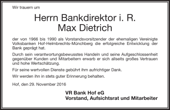 Traueranzeige von Max Dietrich von Frankenpost