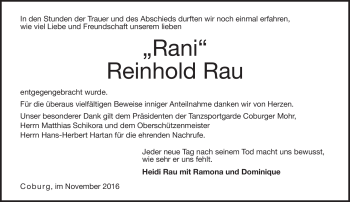 Traueranzeige von Reihold Rau von Neue Presse Coburg