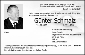 Traueranzeige von Günter Schmalz von Neue Presse Coburg