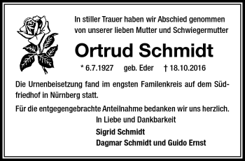 Traueranzeige von Ortrud Schmidt von Frankenpost